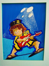 こちらは山根さんのイラスト。タイガースの法被と帽子にベースギター、かっこ良い！