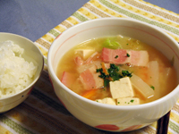 ベーコンで豚汁